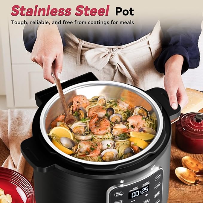 Electric Pressure Cooker 6 Qt, 9 Functions Programmable Instant Pot with IMD Touchscreen, Rice Cook, Slow Cook, Steam, Sauté, Warm, 16+ Safety Features, 1000W Black
