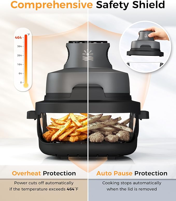 4-in-1 Portable Glass Air Fryer - 1500W, 4.2QT & 1.6QT Dual Glass Containers with Lids, Non-Toxic, 400°F Precise Heat, Max Crisp | Bake | Air Fry | Recrisp, Microwave, Freezer & Dishwasher Safe