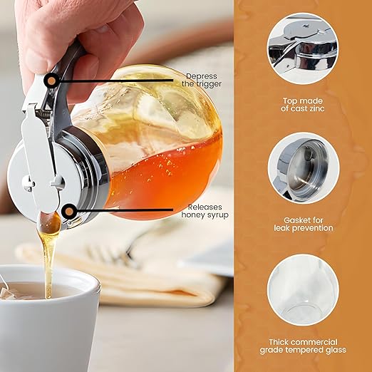 OCS Parts Syrup Dispenser with Lid and Dispensing Thumb Lever | Commercial Grade Liquid Dispensers for Home and Commercial Kitchens (1, 14 OZ)