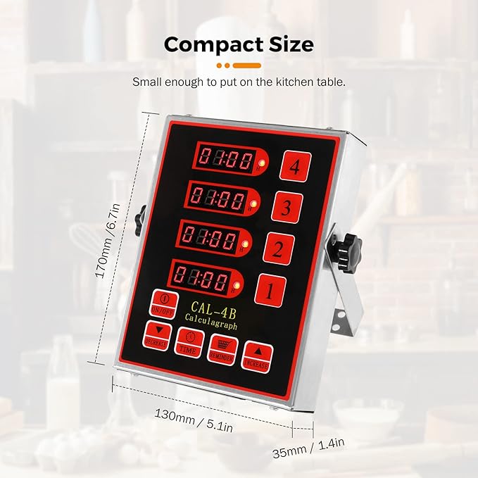 BEAMNOVA 4 Channel Digital Kitchen Timer with Loud Adjustable Alarm, Stainless Steel Commercial Cooking Timer for Restaurant, 0-99h Hours Minutes and Seconds Countdown