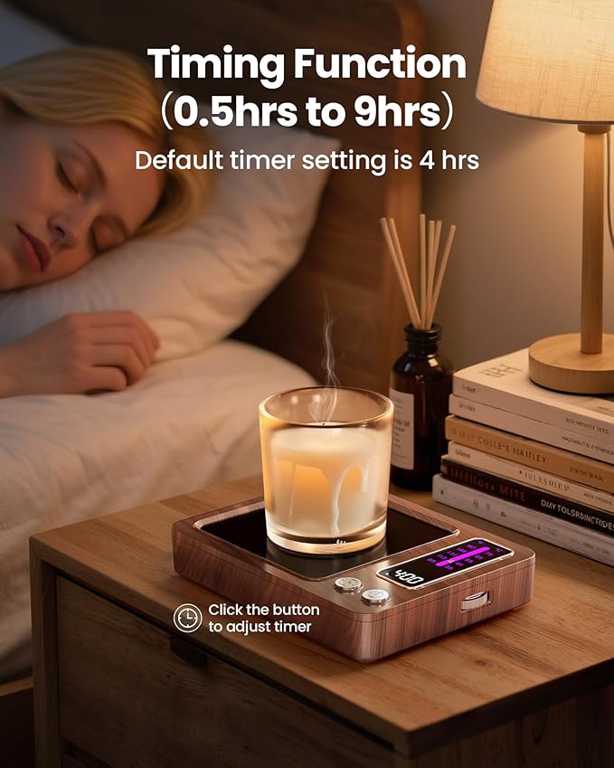 Gaiatop Coffee Mug Warmer, 36W Fast Heating, 5 Temp Settings, 0.5-9H Timer, for Water Milk Tea Cocoa, Smart Candle Warmer, Ideal Gifts for Family, Mom, Fits Most Cups - Wood