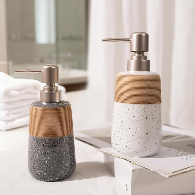 Ceramic Hand Soap Dispenser, 15 Oz Liquid Soap Dispenser for Bathroom Countertop Dish Soap Dispenser for Kitchen Sink, Bathroom Lotion Bottle Dispensers Farmhouse Kitchen Decor, White
