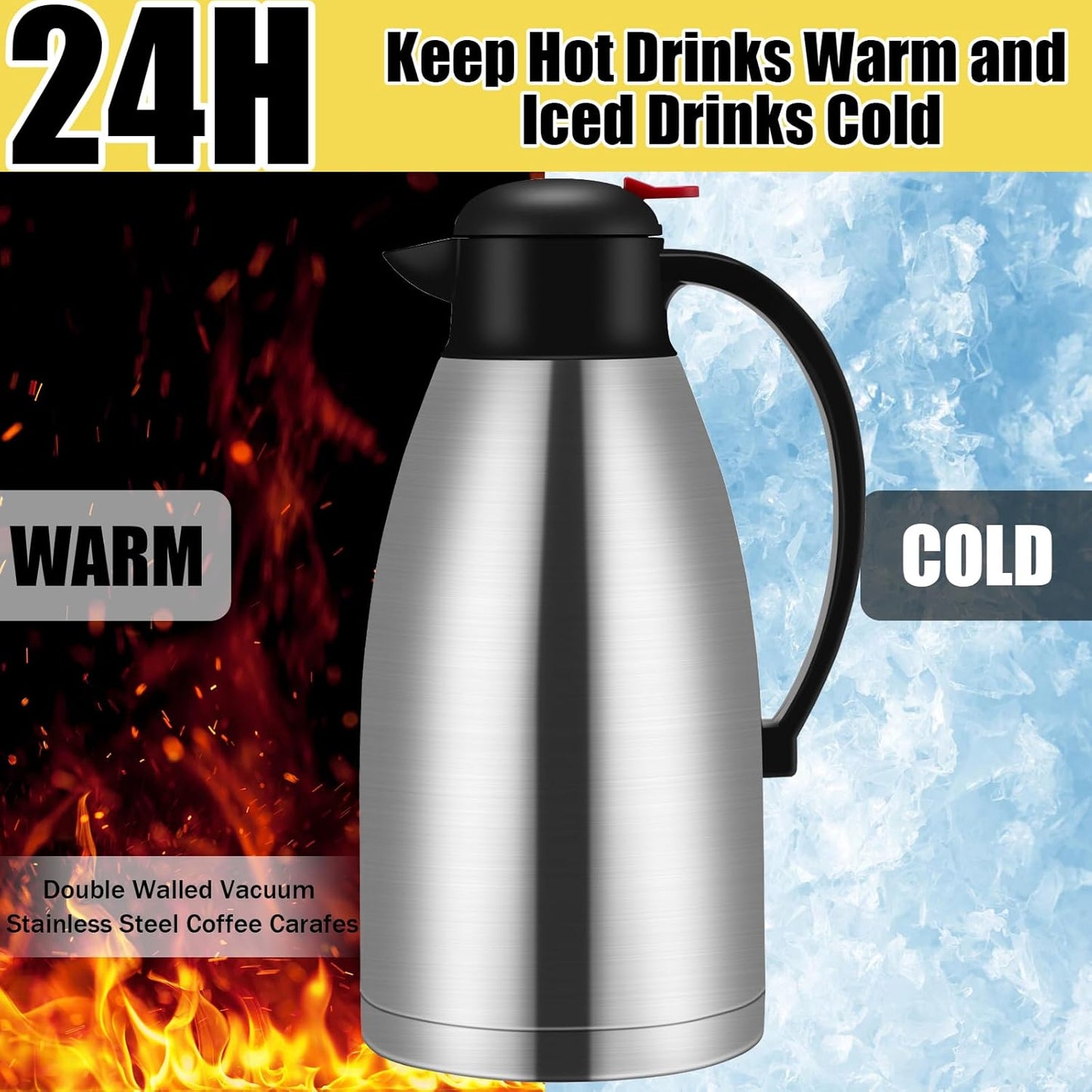 Nuogo 2 Pcs 102 oz Thermal Coffee Carafe Insulated Stainless Steel Carafe Double Walled Vacuum Coffee Thermal Pot with Brush for Home Office Use Keep 24 Hours Hot Water Tea(Silver)