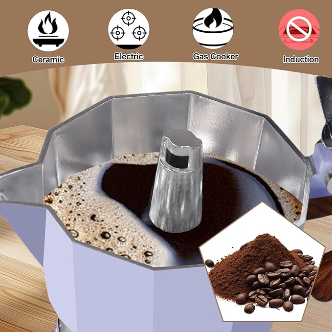 Aluminum 9 Cup 450ml Moka Pot Express Coffee Maker Stovetop Espresso Colorful Coffeemaker Italian Classic Style Brewing Greca Cafe Mocha Machine for Cafeteras Lover Camping Travel and Home Use 15oz