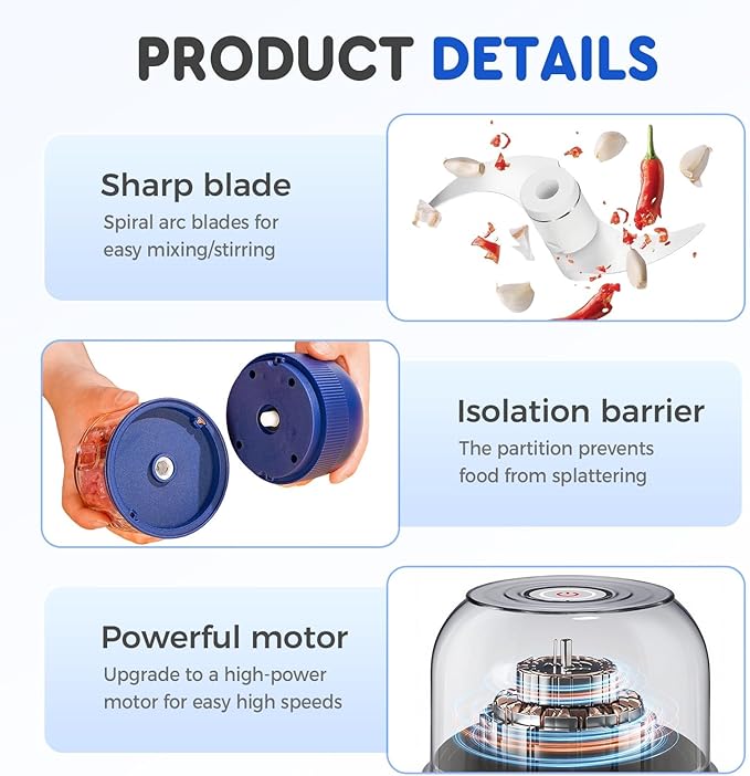 Electric Garlic Chopper, Mini Portable Veggie Chopper Garlic Grinder Onion Choppers, Wireless Electric Food Chopper Tool for Mashing Onion, Garlic, Chili, Ginger (Light Green)