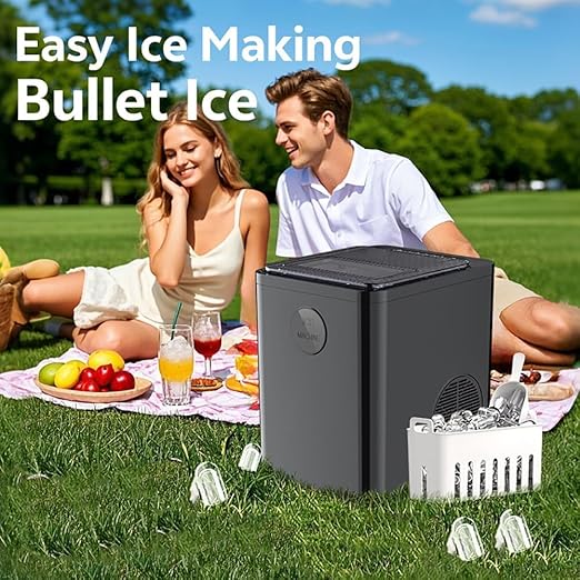 Countertop Ice Maker Machine, 9 PCS/ 6Mins Compact Nugget Ice Maker, 2 Size Ice Cube, Self Cleaning, for Home Kitchen Office Bar RV Apartment Camping White
