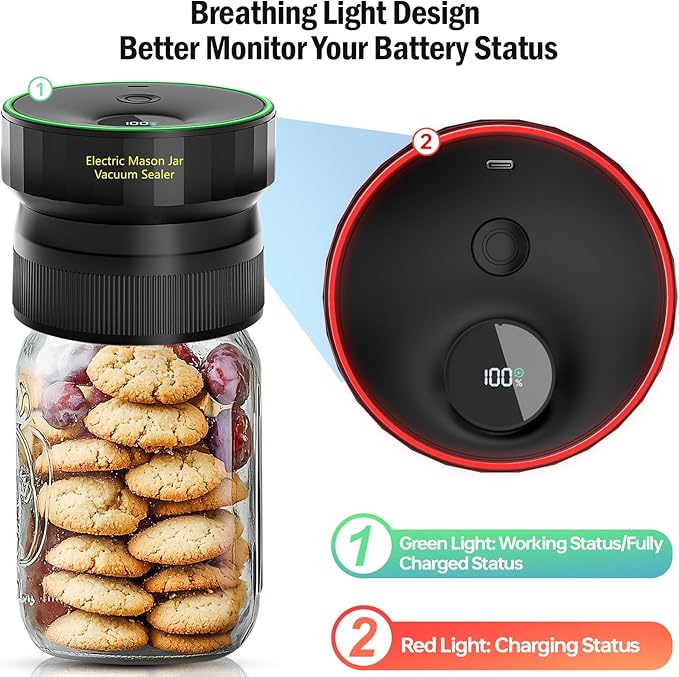 2026 Upgraded Mason Jar Vacuum Sealer, Electric Vacuum Sealer for Regular Mouth and Wide Mouth Canning Jars, Fully Automated and Portable