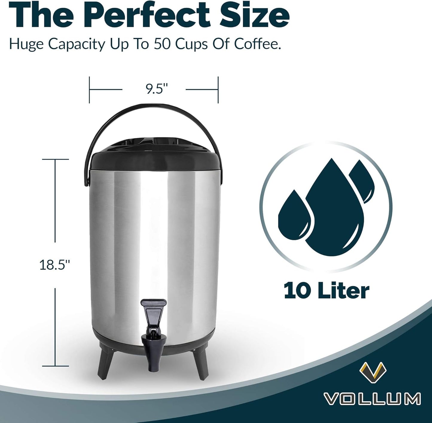 Stainless Steel Insulated Beverage Dispenser – Insulated Thermal Hot and Cold Coffee Carafe – 10 Liter Drink Dispenser with Spigot for Hot Water, Tea & Coffee, Cold Milk, Juice & More BLACK