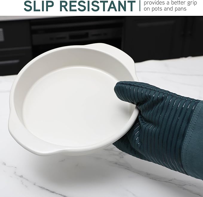 COOK WITH COLOR Silicone Oven Mitts- Heat Resistant Gloves with Soft Quilted Lining Oven Mitt Pot Holders for Cooking and BBQ, Teal, Material Mitt Set