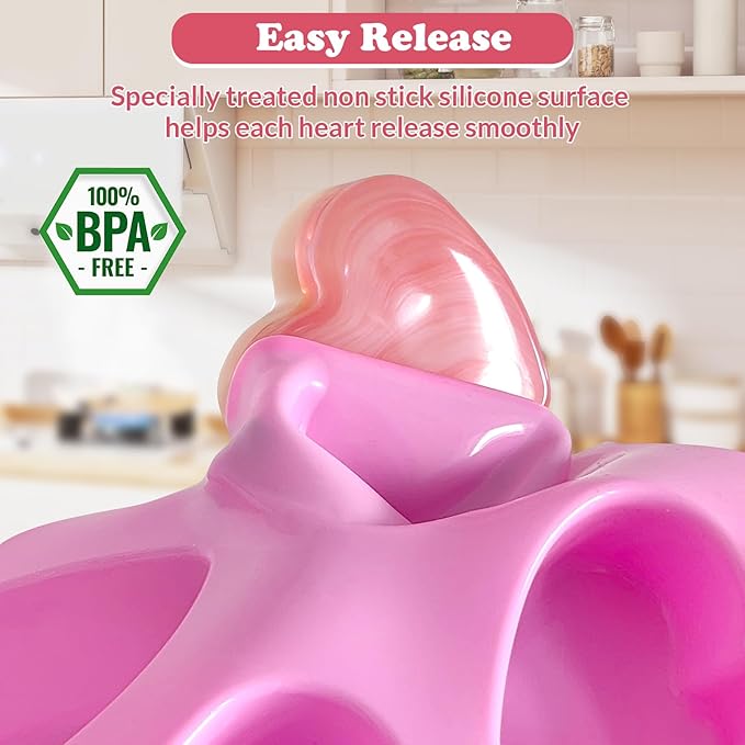 HKNMTT Heart Silicone Molds Valentine's Day for Baking Cake Chocolate Cocoa Bomb, Love Shaped Jello Chocoflan Oreo Moulds, 6 Cavity 2 Pack Soap Craft Oven Safe DIY Handmade Gift Pan