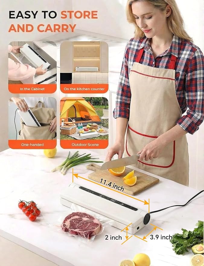 75KPa Vacuum Sealer for Food,Food Saver Vacuum Sealer Machine,Compact Lightweight,20 Vacuum Seal Bags,Digital Countdown Timer,Meat Food Storage,Home Kitchen Gadgets,Appliances