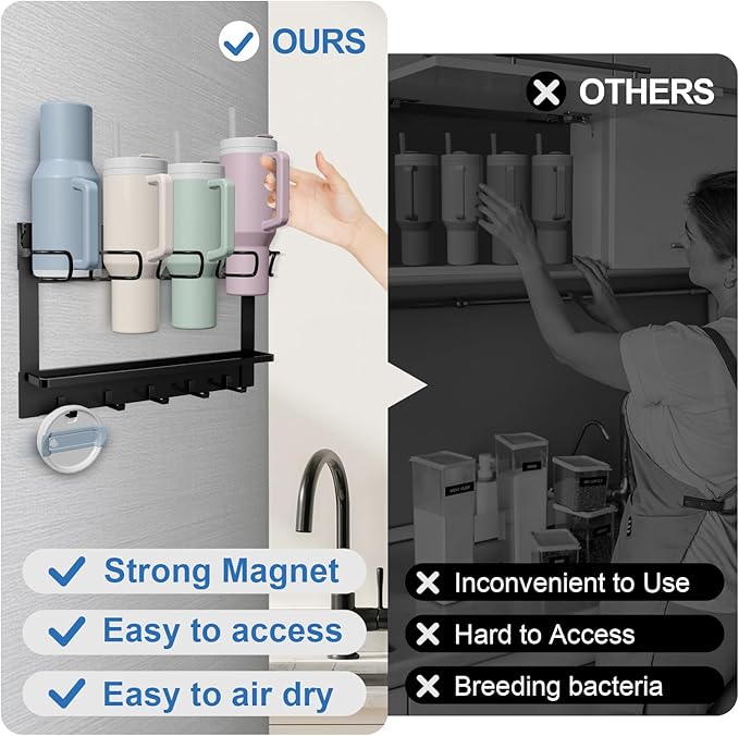 Water Bottle Organizer for Stanley Tumbler Cup Magnetic Stanley Cup Organizer Holder for Fridge Kitchen Cabinets, Tumbler Lazy Susan Storage Organizer for Stanley Cup Accessories