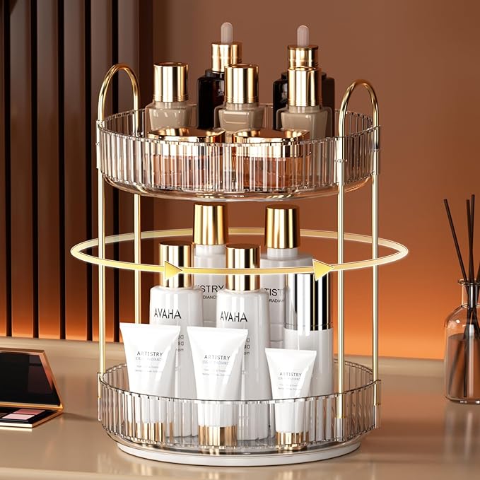YCIA&DONE Rotating Makeup Organizer and Corner Bathroom Organizer Countertop Green