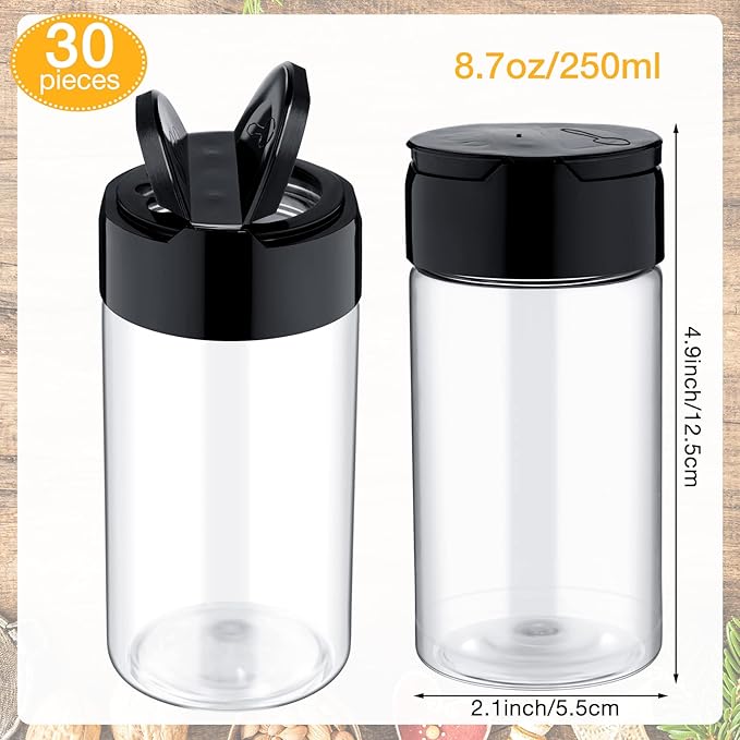 Mimorou 30 Pack 8.7 oz Plastic Spice Jars with Shaker Lids Clear Seasoning Containers Spice Bottles for Kitchen Storing Herbs Seasoning Powders