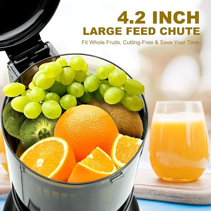 Juicer Machines, Cold Press Juicer with 4.2'' Large Feed Chute, Fit Whole Fruit and Vegetable Slow Juice Extractor Machine, 250W Masticating Juicer Easy To Clean, High Juice Yield, BPA Free