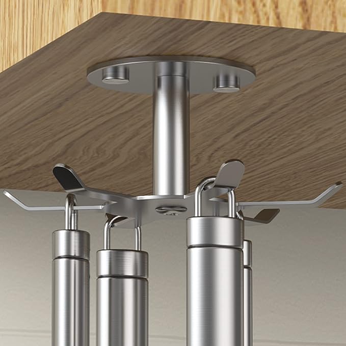 2pcs Under Cabinet Hooks Rotating Kitchen Utensil Holder 304 Stainless Steel Adhesive Utensil Hanging Rack for Kitchen Utensils/Tools/Towel/Knife(2, Brushed Nickel)…