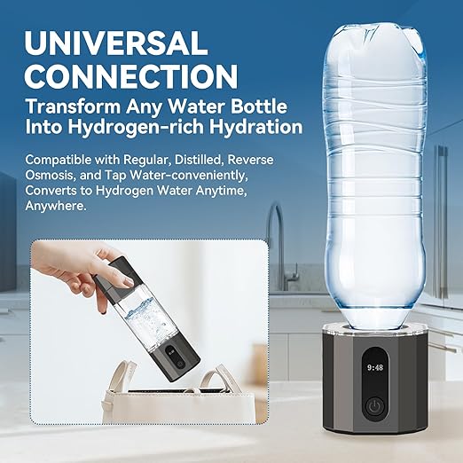 Hydrogen Water Bottle Generator, Portable Rechargeable Ionizer Machine with SPE/PEM Technology, Certified H2 Athletic Hydration, Health Care Gift for Family/Friends/Husband/Wife (Black, 208ml)