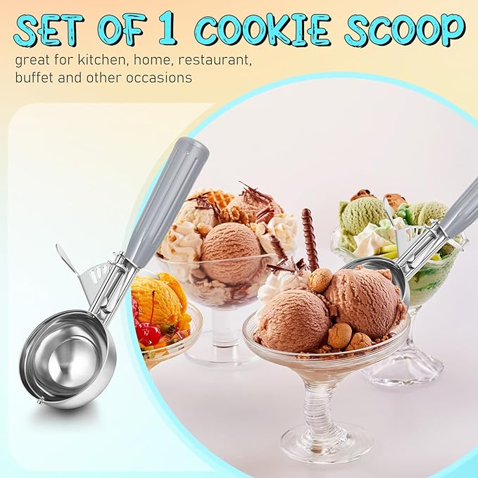 Reallnaive 1 Pcs Release Cookie Scoops Ice Cream Scooper with Trigger Release Portion Scoop Stainless Steel for Portion Control, Baking Food, Cookie Dough (4 oz,Gray)