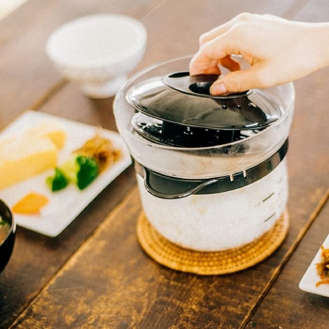HARIO XRCN-2-B Glass Microwave Rice Pot, 1 to 2 Cups, For Microwaves, Black, 1 to 2 Cups, Made in Japan
