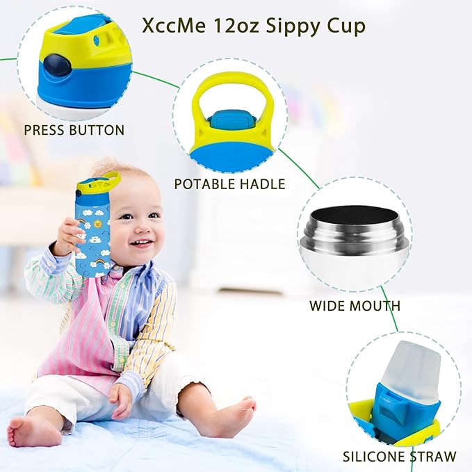Kids Sublimation Tumbler,12oz Sublimation Water Bottle Blanks,Straight Stainless Steel Todder Sippy Cup,Double Wall Insulated Sippy Tumbler with Handle,Shrink Films,Leak Proof (Yellow)