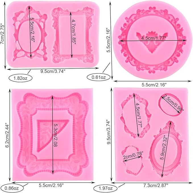 Mujiang Picture Frames Silicone Mold Photo Frame Fondant Mold Baroque Style Curlicues Scroll Lace Frame Molds For Cake Decorating Cupcake Topper Candy Chocolate Gum Paste Polymer Clay Set Of 4