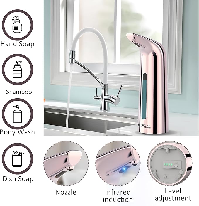 Automatic Soap Dispenser Touchless,400ML Hand & Dish Countertop Electric Liquid Rechargeable Dispenser with Sensor,Modern 4 Gear Adjustable Waterproof Kitchen Auto Soap Pump
