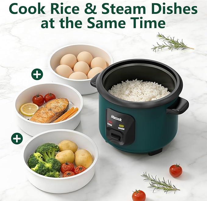 Macook Mini Rice Cooker | 6-Cup (0.6L) Small Rice Maker | One-Button Operation | Non-Stick Inner Pot | Automatic Keep Warm & Overheat-Proof | for 1-6 People, Students & Small Families (Green)