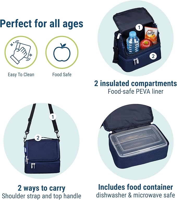Wildkin Kids Two Compartment Insulated Lunch Bag – Keeps Food Hot or Cold, Easy-Clean Lining, Leak-Resistant & BPA-Free – Boys & Girls, Ideal for School, Travel & Daycare – Whale Blue