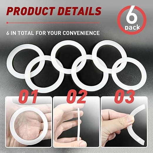 6 Pcs Gasket Seal Rings for Bialetti Moka Express Dama 9 Cups - Spare Food Grade Silicone Sealing Rings for Aluminium Stovetop Coffee Maker Pots (Better Than Rubber)