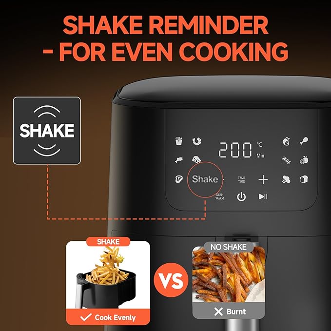 QIDO Air Fryer 8-in-1 with 5.5 QT Capacity,180°-450°F Precision Heating, Air Fry, Roast, Broil, Reheats, Dehydrates, Less Oil, Features Shake Reminder, Large Touch Display with Auto Menus, Black