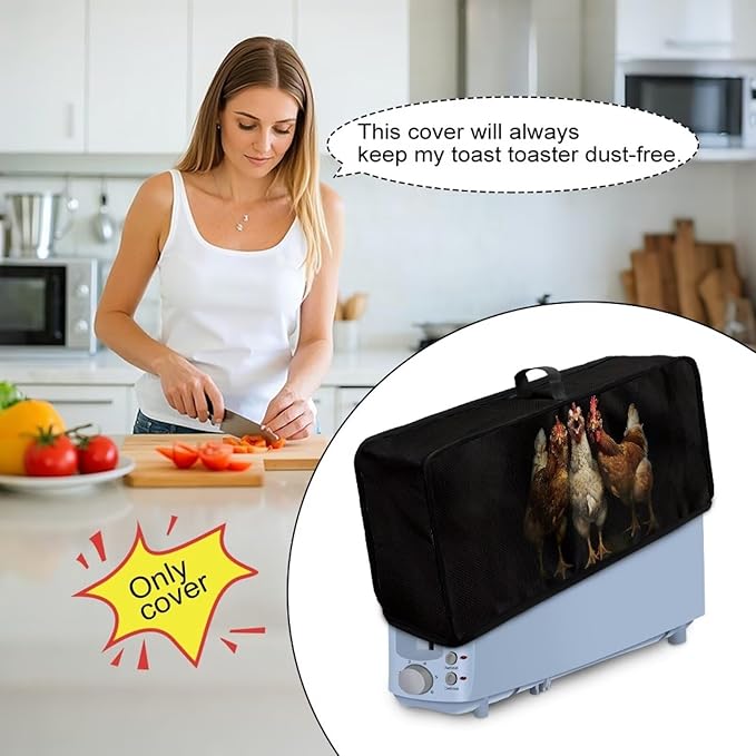 Chicken Toaster Cover 2 Slice Black Cover for 2 Slice Slim Toaster, Easy to Fold and Carry Machine Washable Dust Covers for Kitchen Appliances