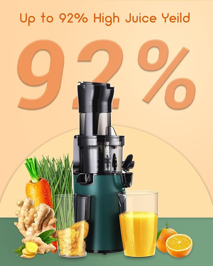 Compact Cold Press Juicer Machines Slow Masticating Juicer-3.1" Wide Chute for Fruits Vegetables Easy Clean with Brush Pulp Measuring Cup Reverse