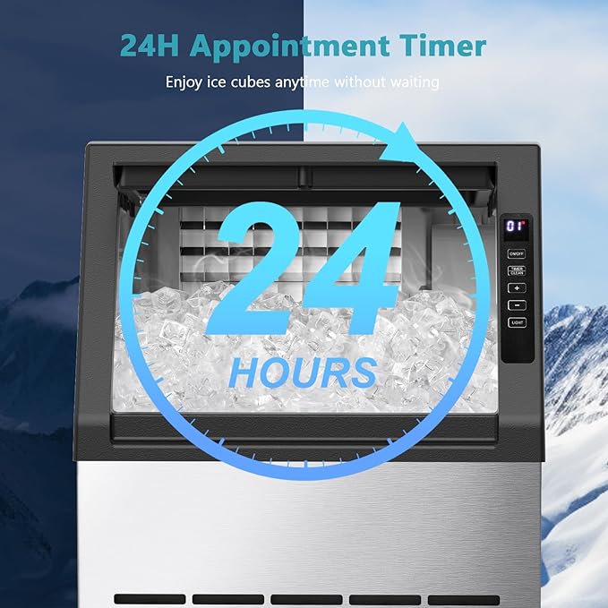 Electactic Commercial Ice Maker Machine,80lbs/24H Stainless Steel Ice Machine,24lbs Storage, Auto Self-Cleaning Freestanding Ice Maker, Ice Machine Freestanding for Bar/Cafe/Restaurant