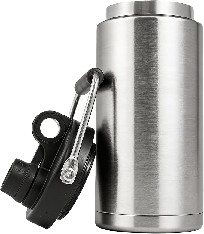 Kerilyn Insulated Half Gallon Jug with Handle, 64oz Stainless Steel, Large Double Vacuum Water Bottle for Hot & Cold Drinks, Wide Mouth, Sweat Proof, Great for Travel, Camping, Black