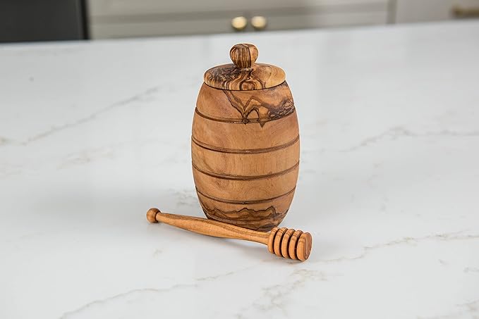 Lipper International Olive Wood Honey Pot with Cover, 3" x 2.5" x 5"