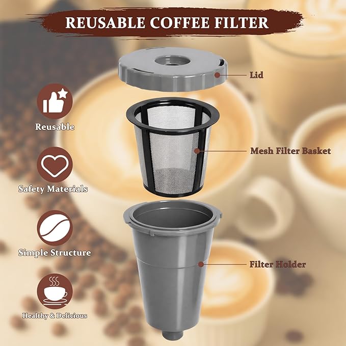 Reusable Coffee Filter Compatible with Keurigg My K Cup B30 B40 B50 B60 B70 K10 MINI Plus K15 K40/45 K55 K60/65 K70/75/79 Series 5048 Old Mode Grey by Podoy (3 Pack)