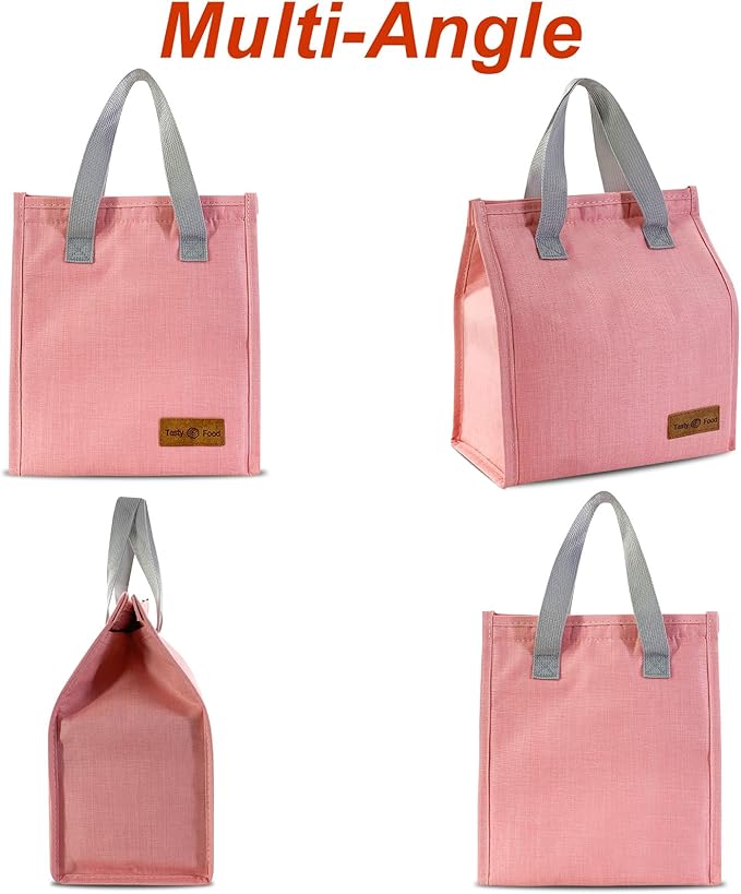 Mziart Minimalist Lunch Bag, Reusable Insulated Lunch Box for Women Men Leakproof Simple Bento Tote Adults Cooler Bag for Work Office Picnic or Travel (Pink)