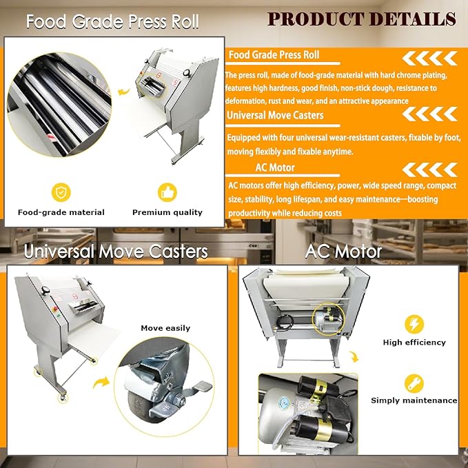 Commercial Baguette Shaper Machine 50g-1200g Adjustable Dough Roller for French Bread, 1800pcs/hr High-Capacity Bread Molder with Wool Belt, Bakery Equipment 110V
