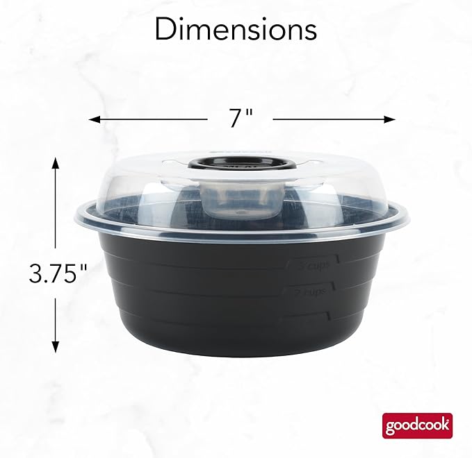 GoodCook 4-Cup Meal Prep Bowls Set with Lids and Dressing Cup, Microwavable Food Storage Containers for Meal Prepping, Set of 10, Black