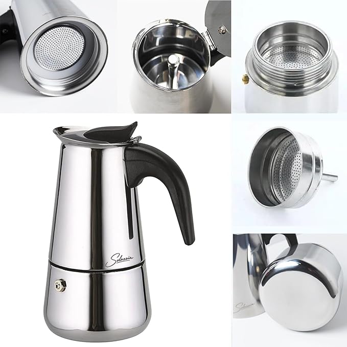 Espresso Maker 6 Cup Moka Pot Stainless Steel Percolator coffee pot, Compatible with Gas, Electric, Ceramic, and Induction stovetops(10 fl oz/300 ml)