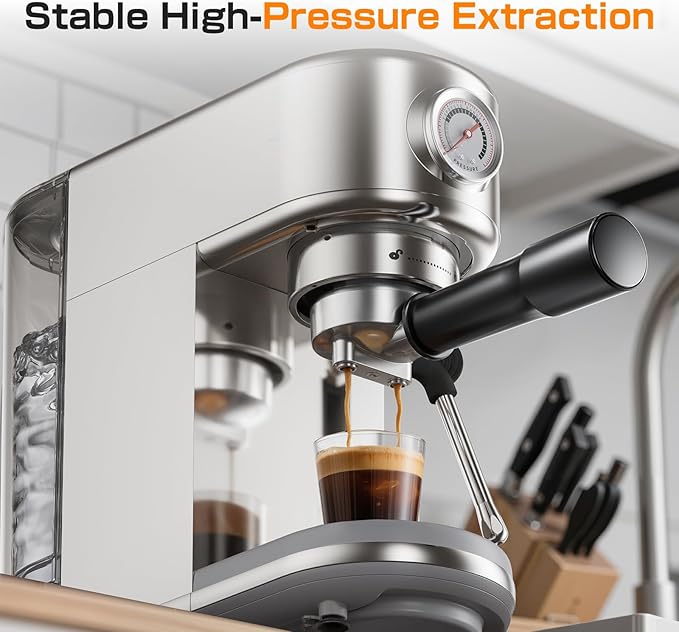atatix Espresso Machine, 20 Bar Compact Espresso Coffee Machine with Milk Frother, Stainless Steel Coffee Maker with 44oz Removable Water Tank & Fast Heat System for Cappuccino, Latte