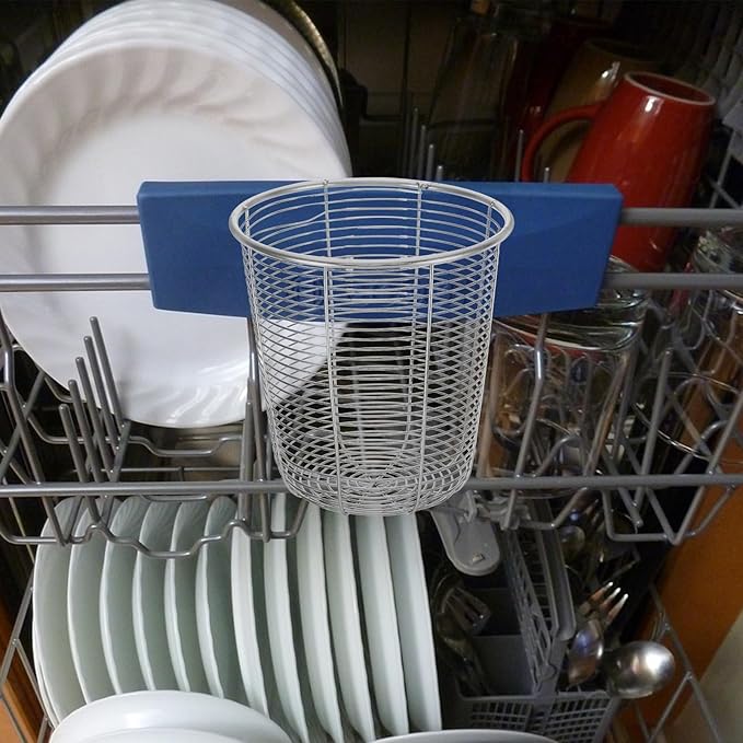 Cabilock Dishwasher Chopstick Basket with Hooks, Stainless Steel Kitchen Utensil Holder, Cutlery Organizer for Chopsticks Spoons Forks Straws, Small Hanging Silverware Drying Rack