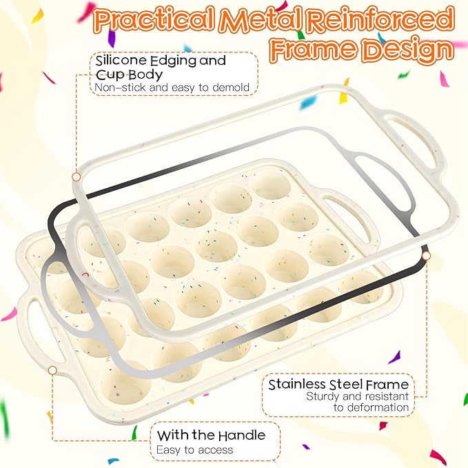 4 Pcs Silicone Cupcake Pan Set with Metal Reinforced Frame, Regular 12/Mini 24 Cup Nonstick Mini Muffin Pan and 8/24 Cavity Mini Loaf Pan, Silicone Muffin Tray Molds for Baking Egg Bite Bread