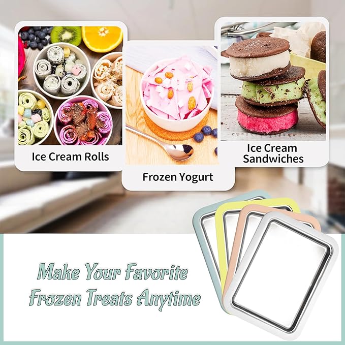 Instant Ice Cream Maker, Rolled Ice Cream Maker, Frozen Yoghurt Plate Instant Gelato Pan/Roll, Homemade DIY for Fun Parent-Child Activities Families White