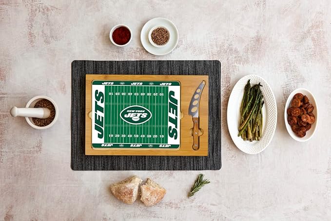PICNIC TIME NFL Football Field Icon Glass Top Cutting Board & Knife Set, (Parawood & Bamboo)