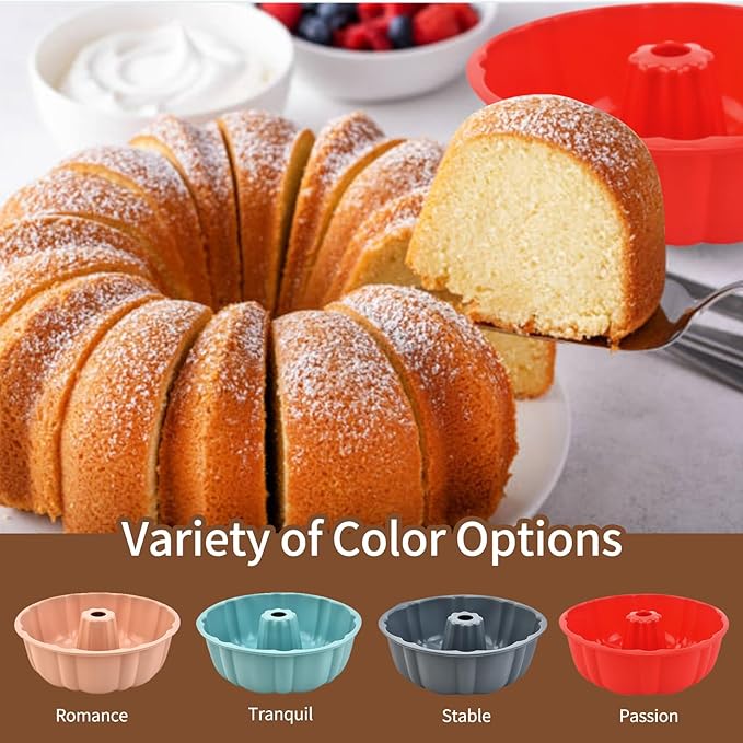 PADELE 2 Pack Silicone Cake Pan Nonstick,10 Inch, Silicone Cake Molds,Pound Cake Pan, Baking Cake Pan for Jello,Gelatin,Cake,Brownie and Bread（Pink+Pink）
