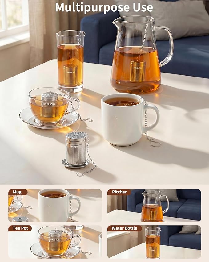 Tea Infusers for Loose Leaf Tea, Extra Fine Mesh Tea Strainer, Updated Slim Threaded Lid 304 Stainless Steel Tea Steeper with Drip Tray for Tea, Spices & Seasonings