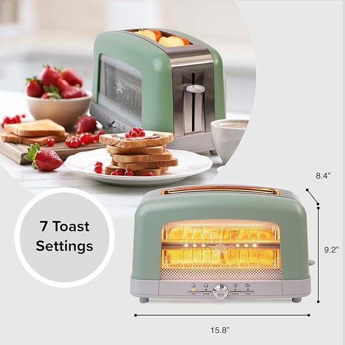 Graphite Heating Technology Pop-Up Toaster w/7 Heat Settings, 3 Toasting Functions & Unique Bagel Mode, Olive/Brushed Nickel