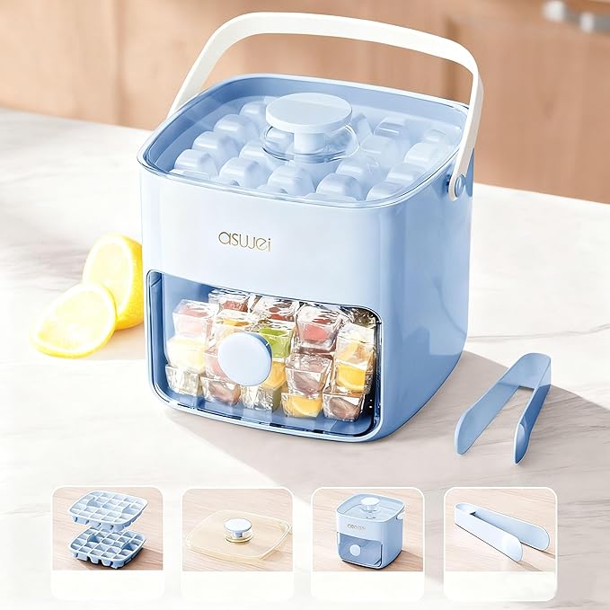 Ice Cube Tray with Lid and Bin+ Mini Ice Cube Trays with Lids