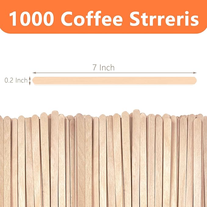 KTOJOY 1000 Pack Birch Wood Coffee Stirrers, 7 Inch Sturdy Coffee Stir Sticks, Smooth Round Ends, Splinter-Free Disposable Stir Sticks for Coffee, Cocktails, Office, Home Use